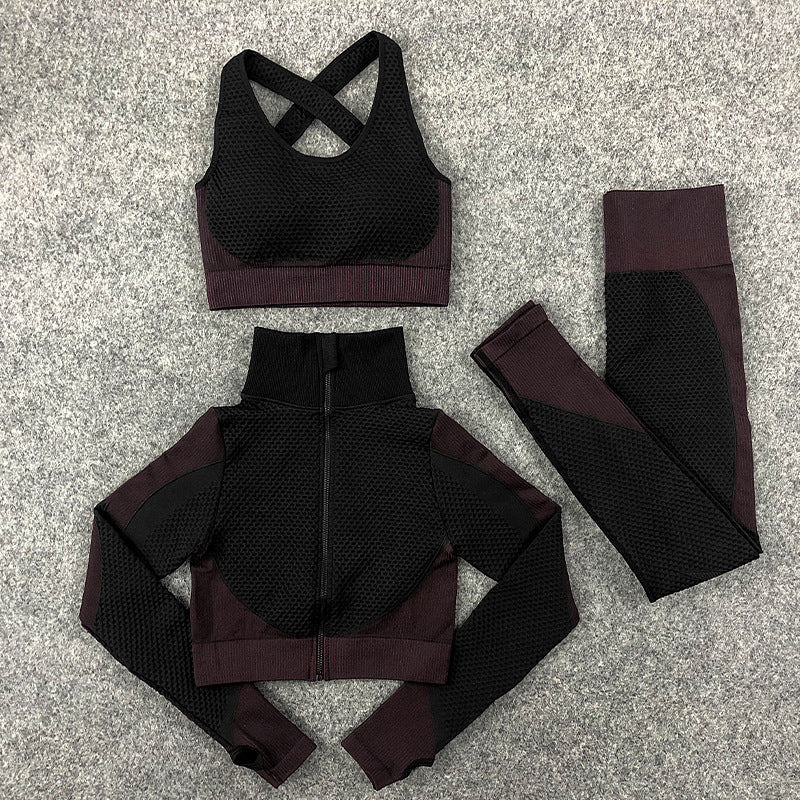 Seamless Knitting Yoga Suit Lulu Sexy Hip Lifting Fitness Three Piece Suit In Autumn And Winter