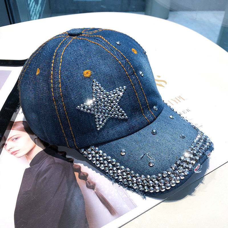 Cowboy Baseball Hat Female Ins Tide Ladies Fashion Sunscreen Rhinestone Peaked Cap Summer Sun Hat