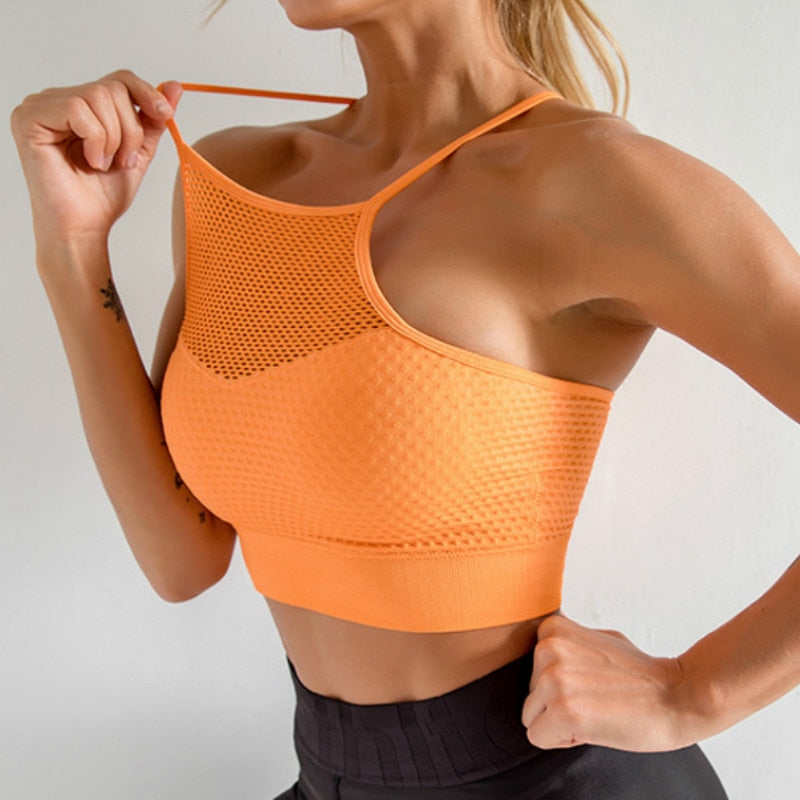 Women's Medium Support Cross Back Wirefree Removable Cups Sport Bra Tops Freedom Seamless Racerback Yoga Running Sports Bras