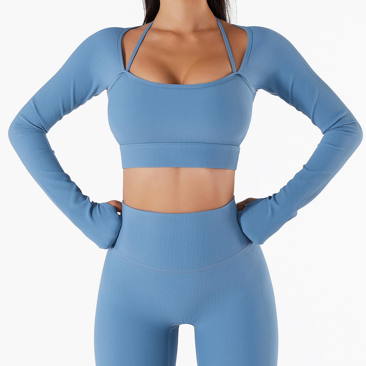 Spring And Summer New Sports Top Women's Quick Drying Fitness Suit With Breast Cushion Slim Tight Long Sleeve Yoga Suit