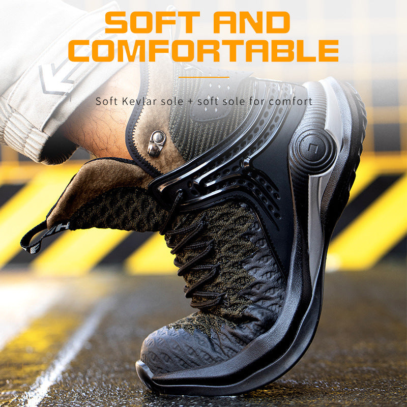 High-Top Men's Anti-Smashing And Anti-Piercing Steel-Toed Safety Shoes Lightweight Protective Work Shoes