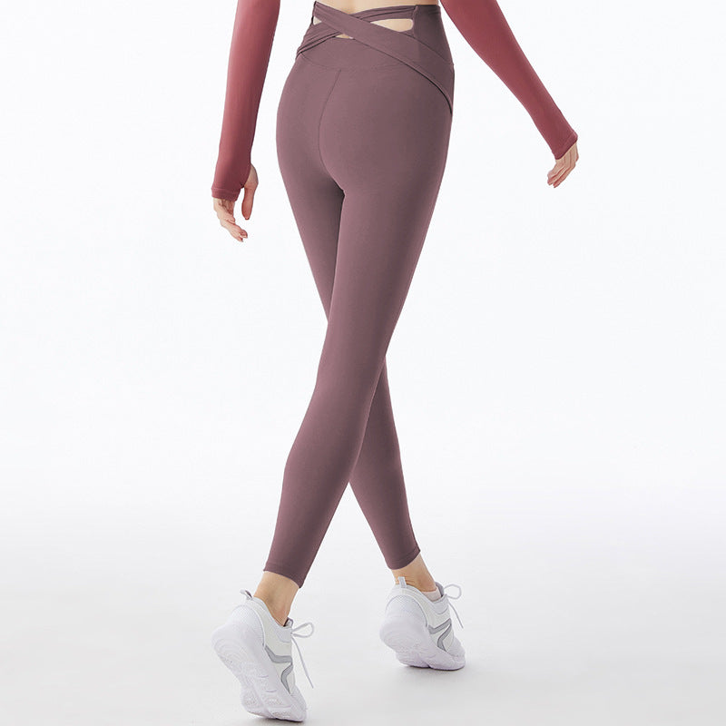 New Peach Hip Cross High Waist Yoga Pants Hip Lifting Elastic Fitness Pants Women's Yoga Dress