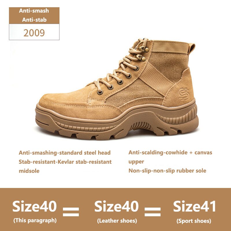 Men's Safety Shoes Anti-smashing Work Boots Cowhide Welder Steel Toe Shoes