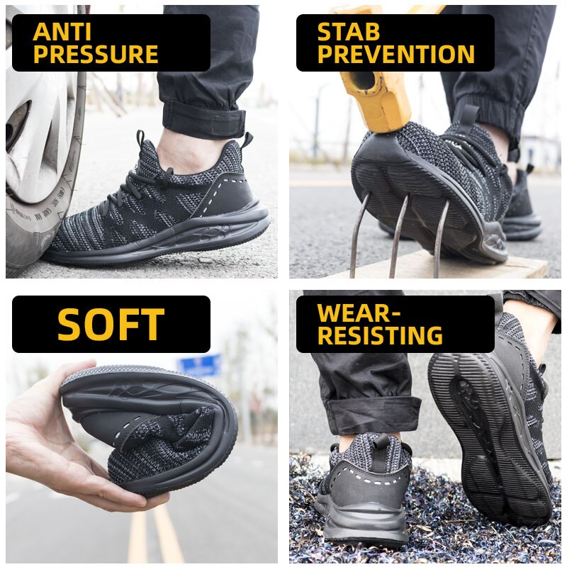 men safety shoes steel toe cap breathable women work boots sneakers casual male shoes