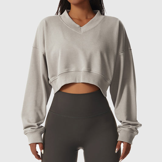 Loose Long Sleeve Sports Sweater For Women Outdoor Fitness Wear V-Neck Pullover Casual Top Fashionable Versatile Sweater