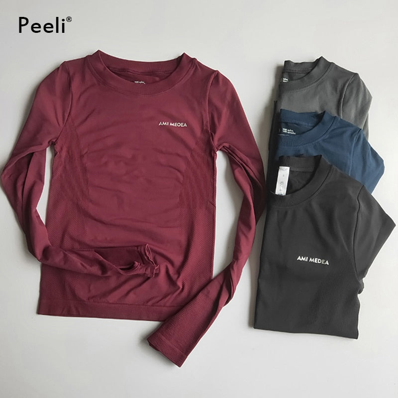 Peeli Long Sleeve Yoga Shirts Sport Top Fitness Yoga Top Gym Top Sports Wear for Women Gym Femme Jersey Mujer Running T Shirt