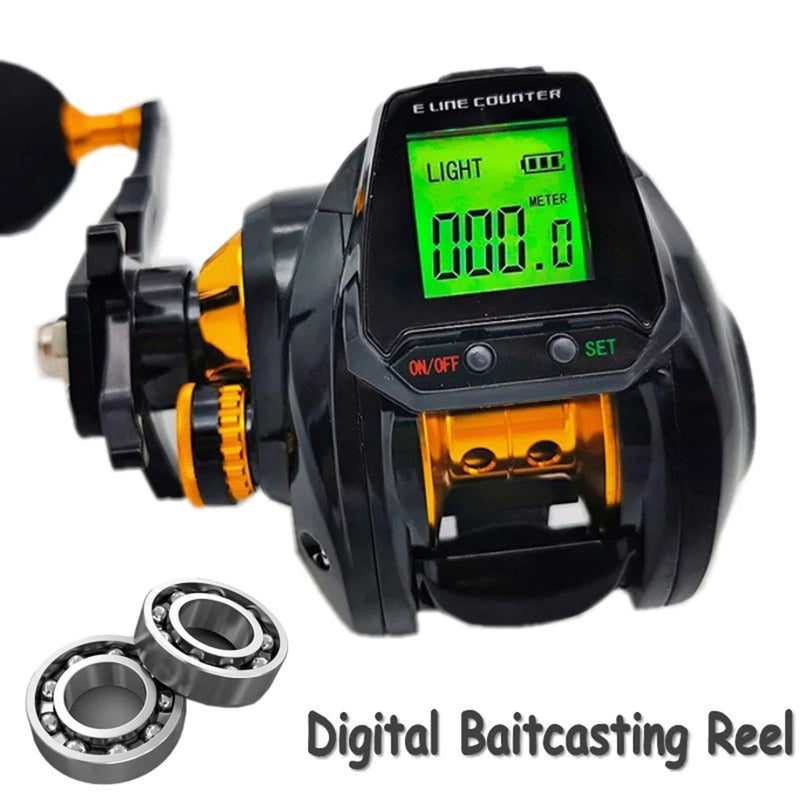 7.2:1 Digital Fishing Baitcasting Reel With Accurate Line Counter Large Display Bite Alarm Counting or Carbon Sea Fishing Rod