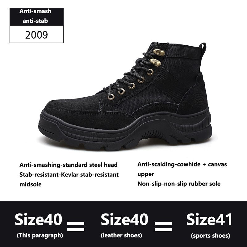 Men's Safety Shoes Anti-smashing Work Boots Cowhide Welder Steel Toe Shoes