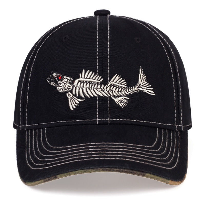 Hot selling fishbone embroidered baseball cap, outdoor sports cap, sunscreen cap, sunshade cap, duck tongue cap, travel cap