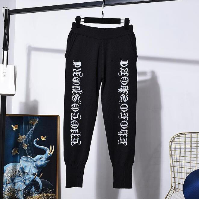 Eagle Embroidery Long Sleeve Knitted Sweater Casual Pants Two Piece Set