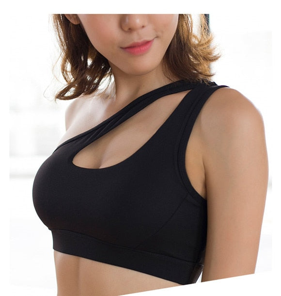 Mermaid Curve New Women's High Impact Personality oblique shoulder strap Sports Bra Women running fitness Bra Top