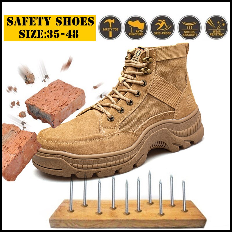 Men's Safety Shoes Anti-smashing Work Boots Cowhide Welder Steel Toe Shoes