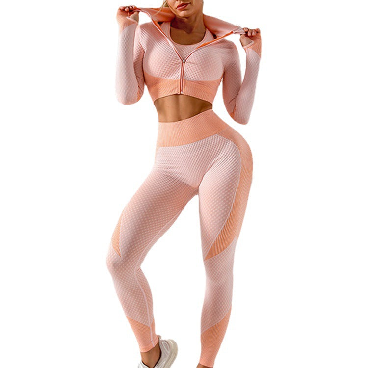 Seamless Knitting Yoga Suit Lulu Sexy Hip Lifting Fitness Three Piece Suit In Autumn And Winter