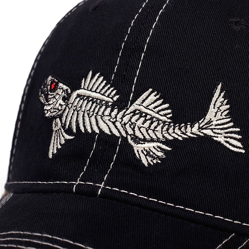 Hot selling fishbone embroidered baseball cap, outdoor sports cap, sunscreen cap, sunshade cap, duck tongue cap, travel cap